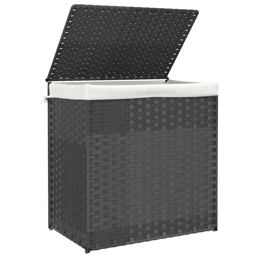 vidaXL Coș de rufe cu 2 secțiuni, gri, 53x35x57 cm, poliratan vidaXL Coș de rufe cu 2 secțiuni, gri, 53x35x57 cm, poliratan