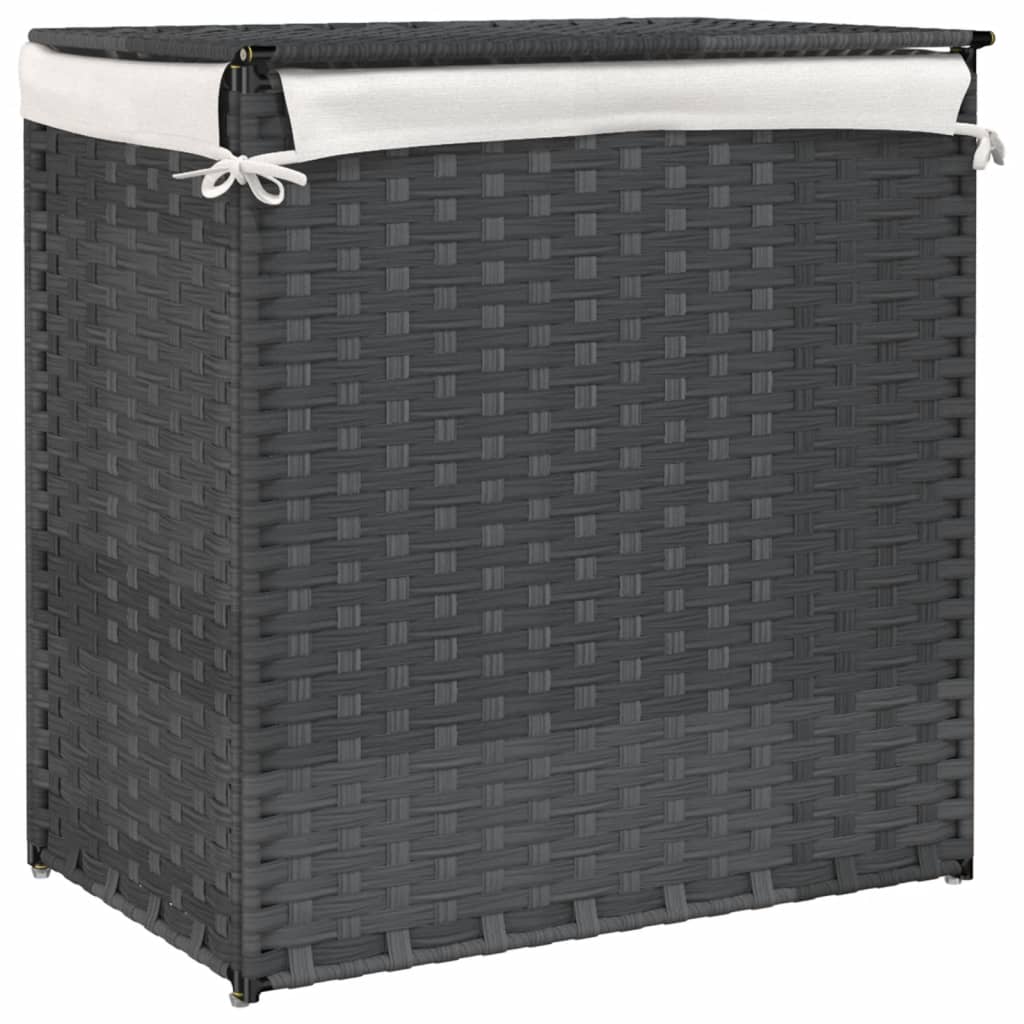 vidaXL Coș de rufe cu 2 secțiuni, gri, 53x35x57 cm, poliratan vidaXL Coș de rufe cu 2 secțiuni, gri, 53x35x57 cm, poliratan