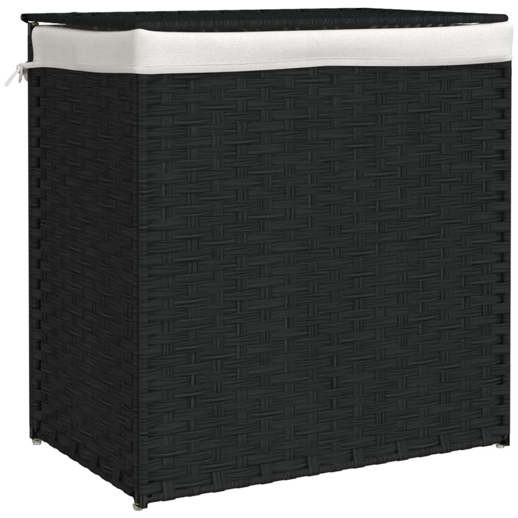 vidaXL Coș de rufe cu 2 secțiuni, negru, 53x35x57 cm, poliratan vidaXL Coș de rufe cu 2 secțiuni, negru, 53x35x57 cm, poliratan