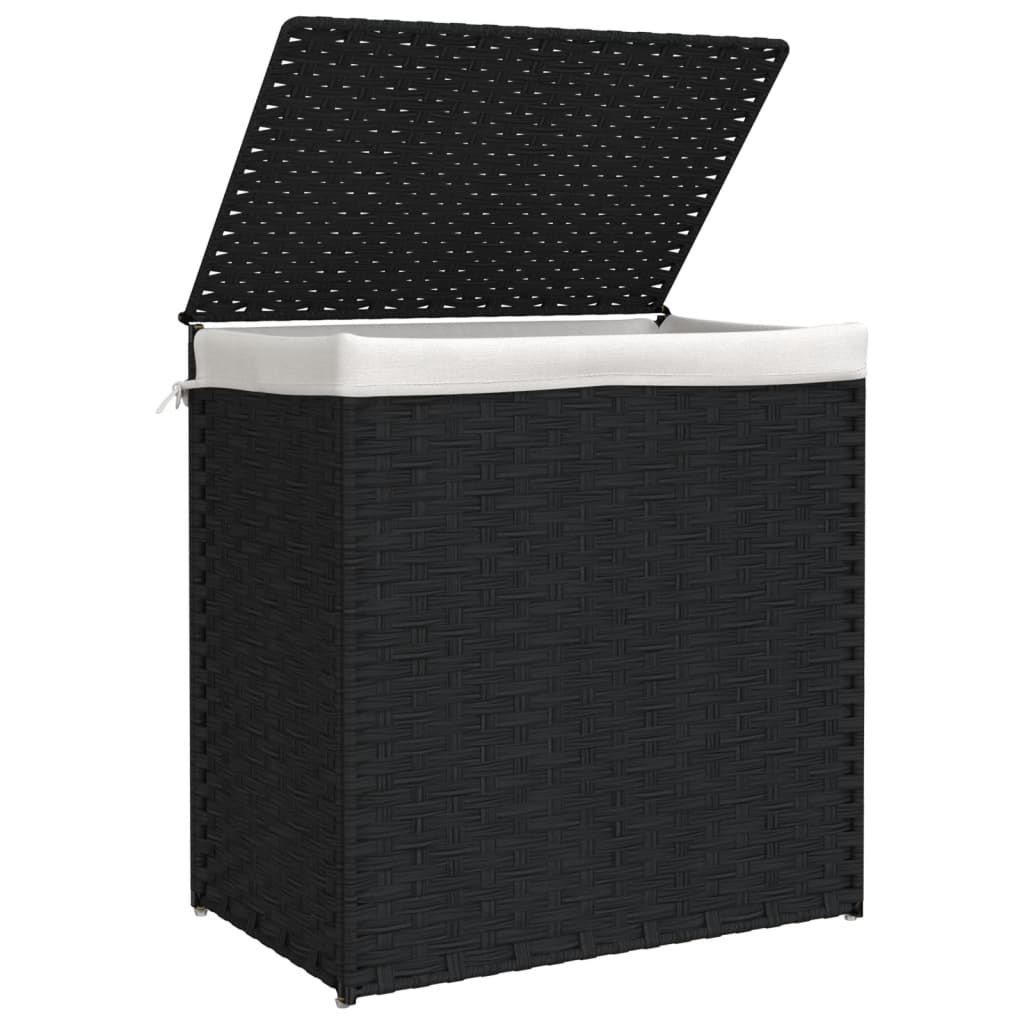 vidaXL Coș de rufe cu 2 secțiuni, negru, 53x35x57 cm, poliratan vidaXL Coș de rufe cu 2 secțiuni, negru, 53x35x57 cm, poliratan