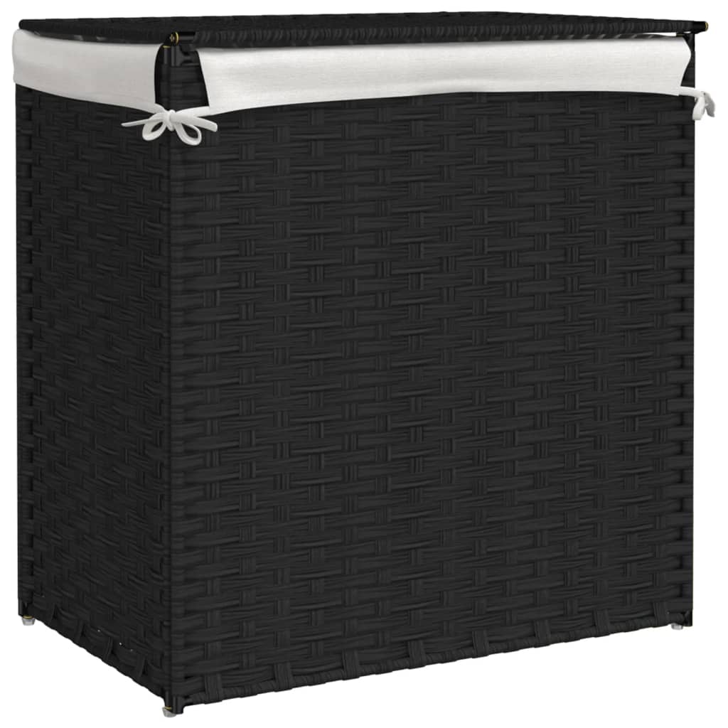 vidaXL Coș de rufe cu 2 secțiuni, negru, 53x35x57 cm, poliratan vidaXL Coș de rufe cu 2 secțiuni, negru, 53x35x57 cm, poliratan