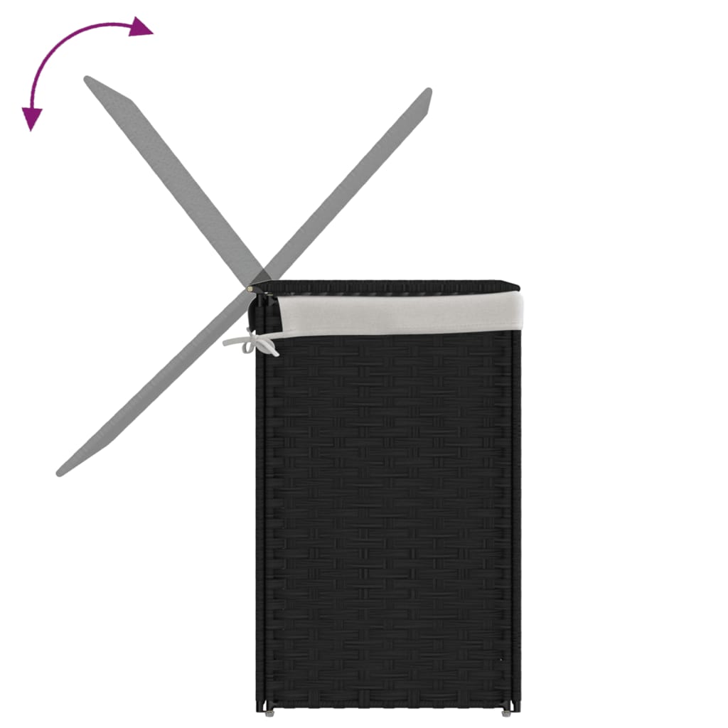 vidaXL Coș de rufe cu 2 secțiuni, negru, 53x35x57 cm, poliratan vidaXL Coș de rufe cu 2 secțiuni, negru, 53x35x57 cm, poliratan
