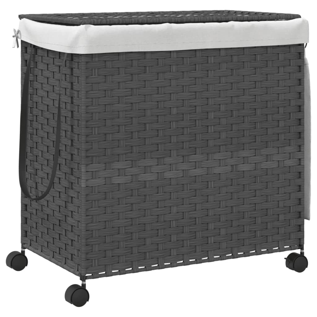vidaXL Coș de rufe cu roți, gri, 60x35x60,5 cm, ratan vidaXL Coș de rufe cu roți, gri, 60x35x60,5 cm, ratan