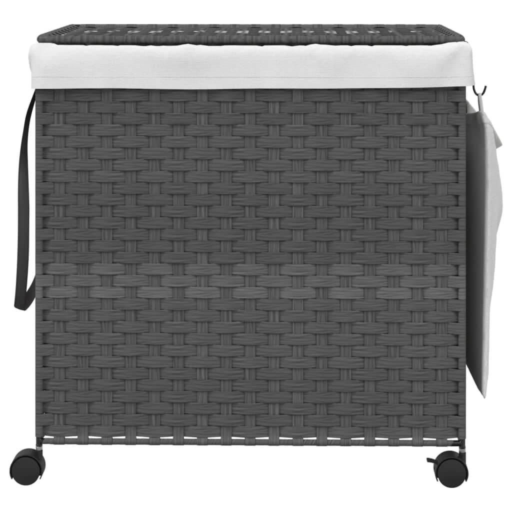 vidaXL Coș de rufe cu roți, gri, 60x35x60,5 cm, ratan vidaXL Coș de rufe cu roți, gri, 60x35x60,5 cm, ratan