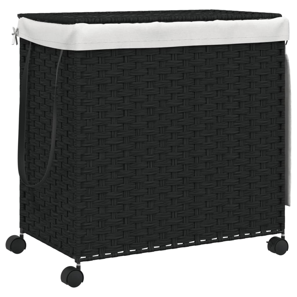 vidaXL Coș de rufe cu roți, negru, 60x35x60,5 cm, ratan vidaXL Coș de rufe cu roți, negru, 60x35x60,5 cm, ratan