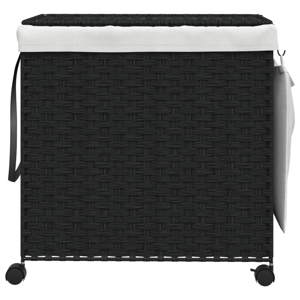 vidaXL Coș de rufe cu roți, negru, 60x35x60,5 cm, ratan vidaXL Coș de rufe cu roți, negru, 60x35x60,5 cm, ratan