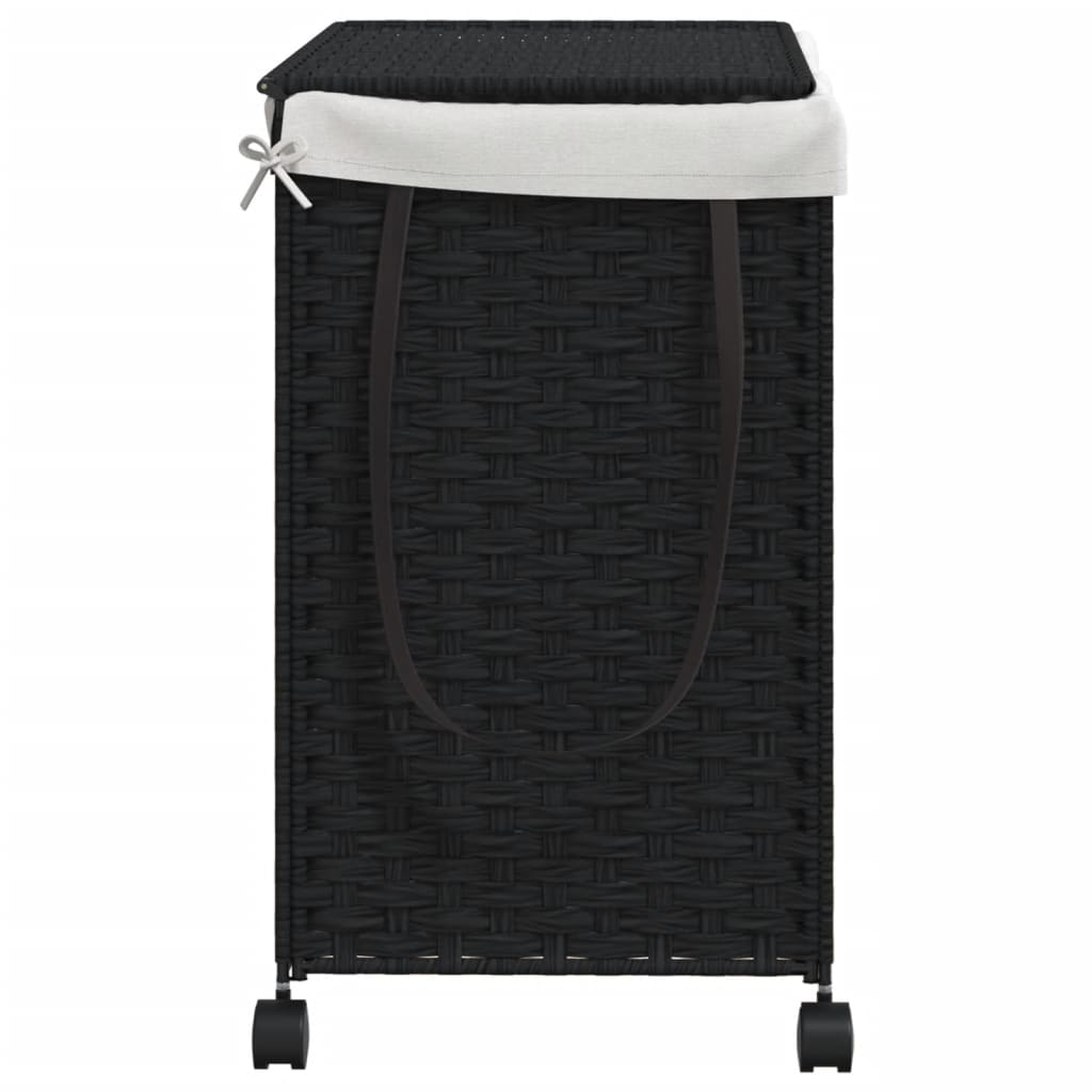 vidaXL Coș de rufe cu roți, negru, 60x35x60,5 cm, ratan vidaXL Coș de rufe cu roți, negru, 60x35x60,5 cm, ratan