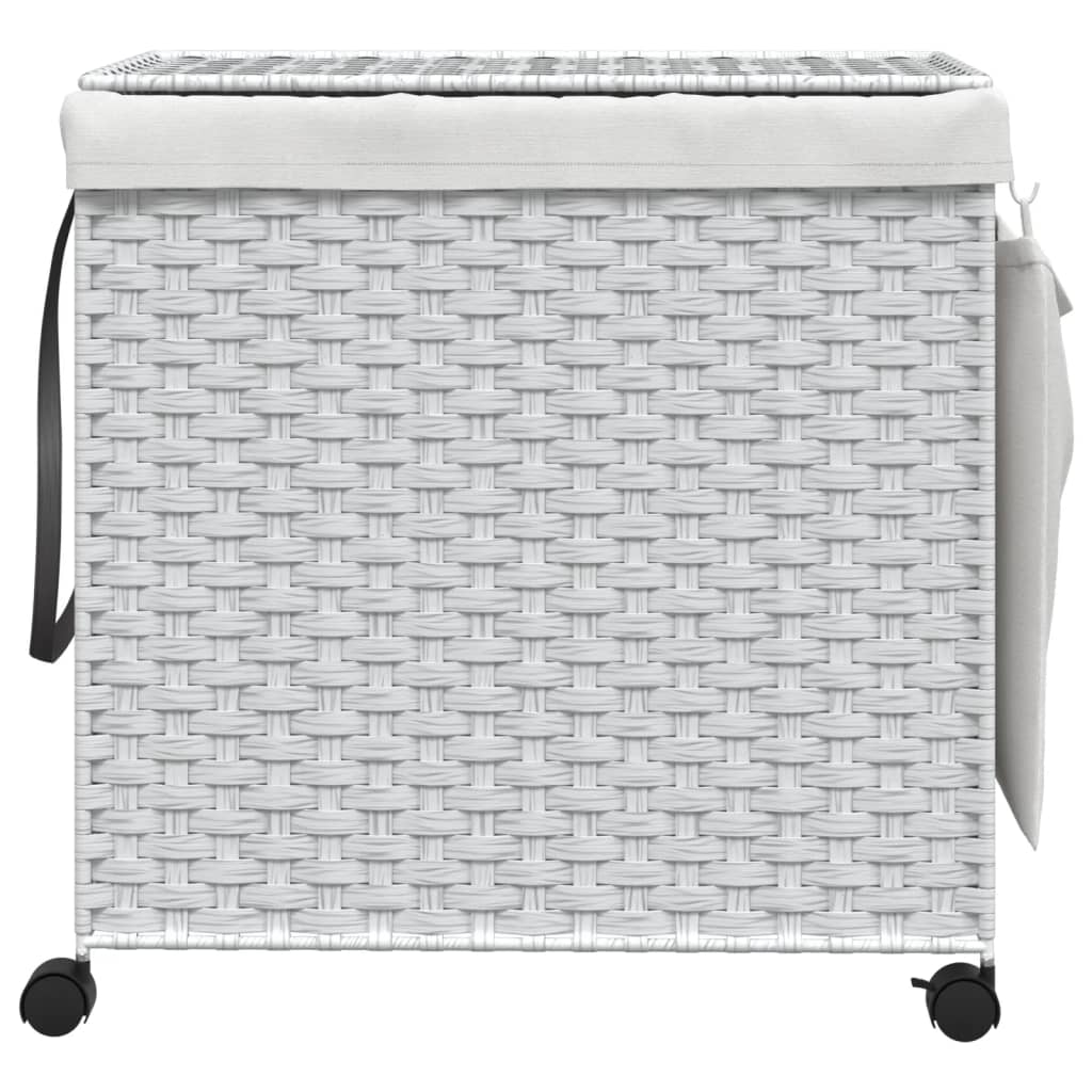 vidaXL Coș de rufe cu roți, alb, 60x35x60,5 cm, ratan vidaXL Coș de rufe cu roți, alb, 60x35x60,5 cm, ratan