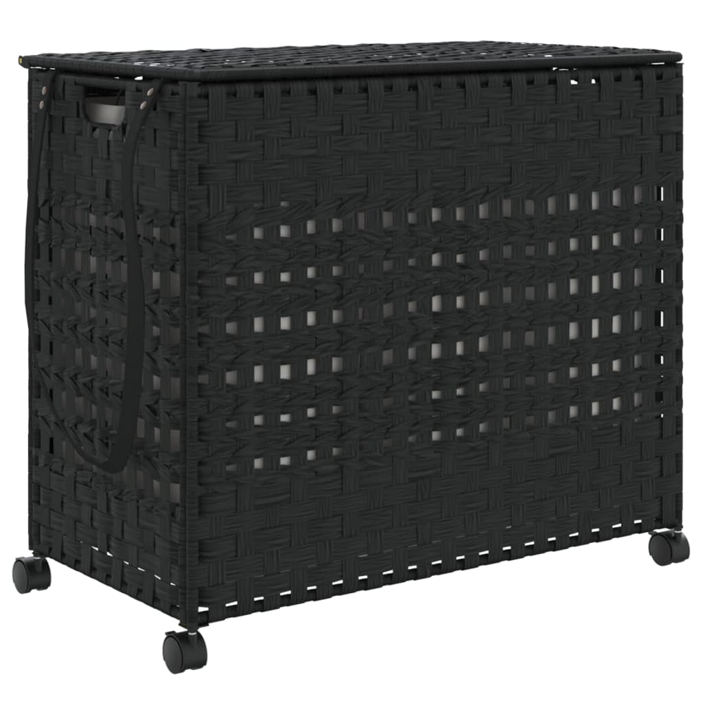 vidaXL Coș de rufe cu roți, negru, 66x35x60 cm, ratan vidaXL Coș de rufe cu roți, negru, 66x35x60 cm, ratan