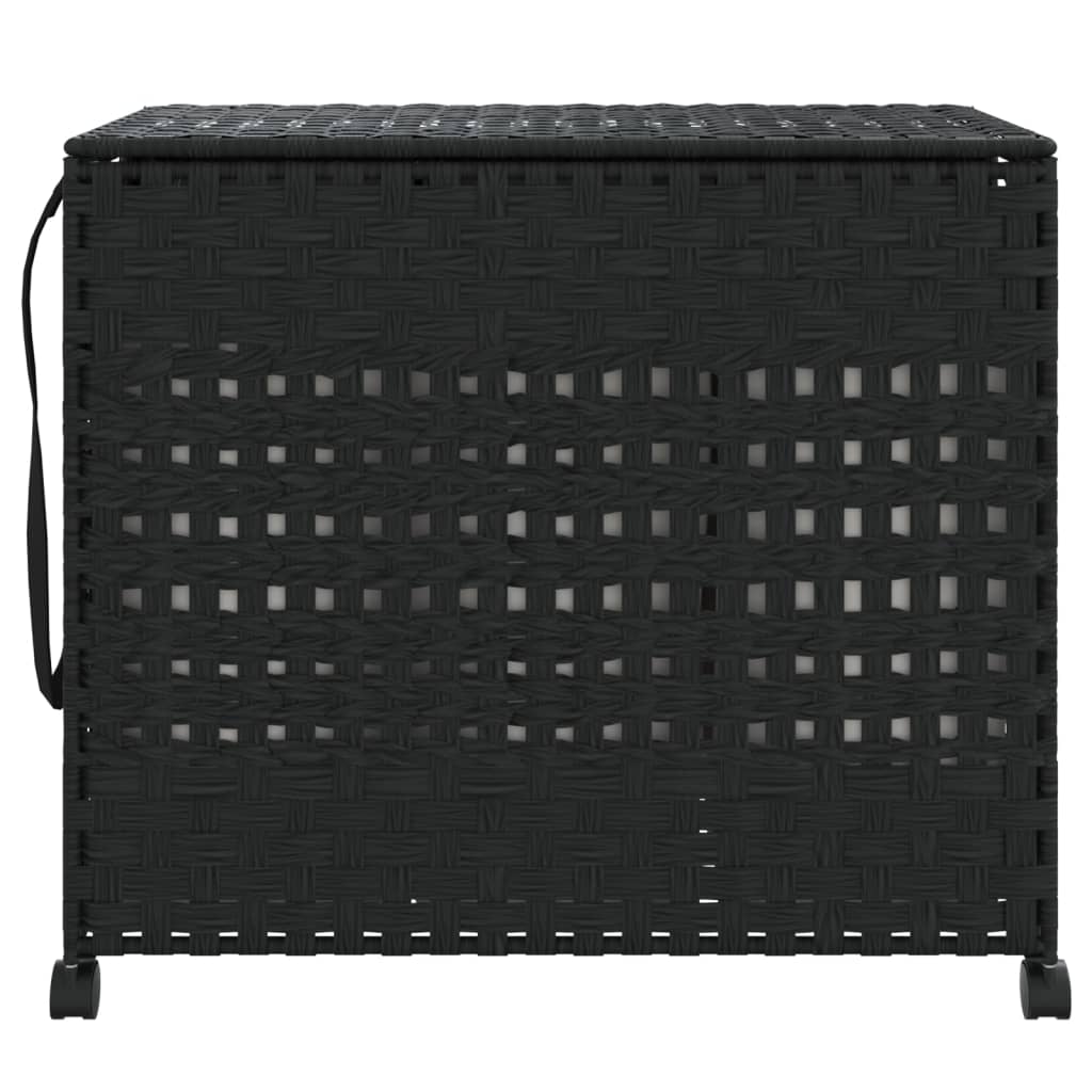 vidaXL Coș de rufe cu roți, negru, 66x35x60 cm, ratan vidaXL Coș de rufe cu roți, negru, 66x35x60 cm, ratan