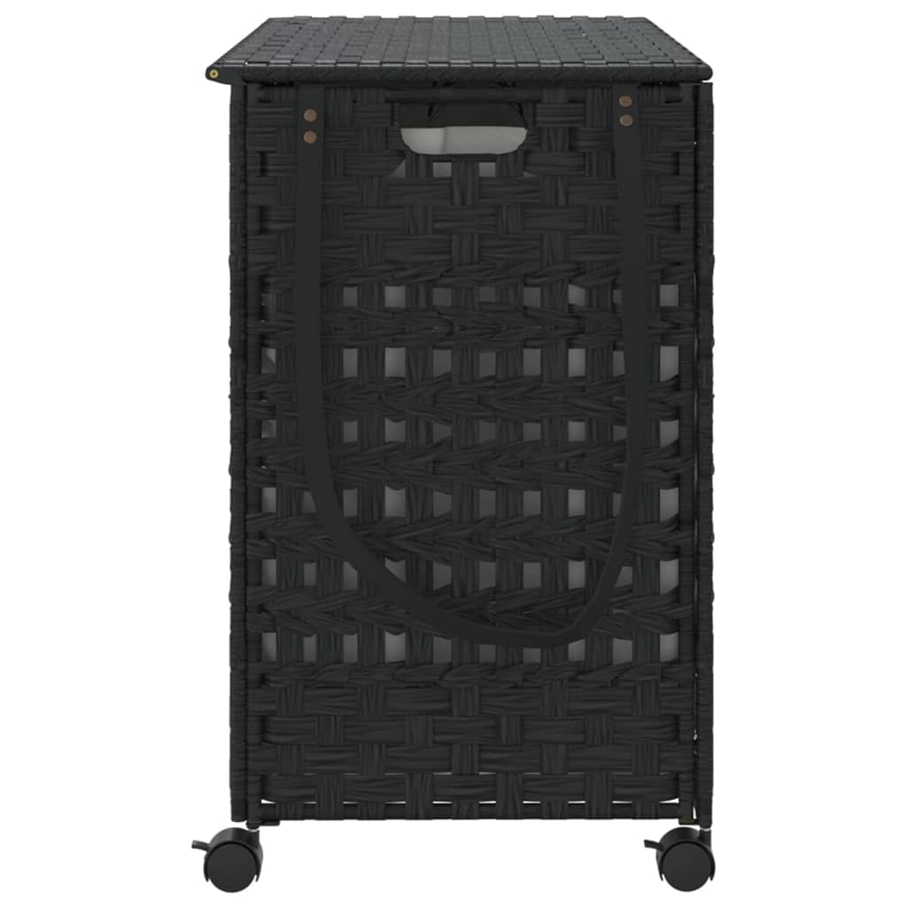 vidaXL Coș de rufe cu roți, negru, 66x35x60 cm, ratan vidaXL Coș de rufe cu roți, negru, 66x35x60 cm, ratan