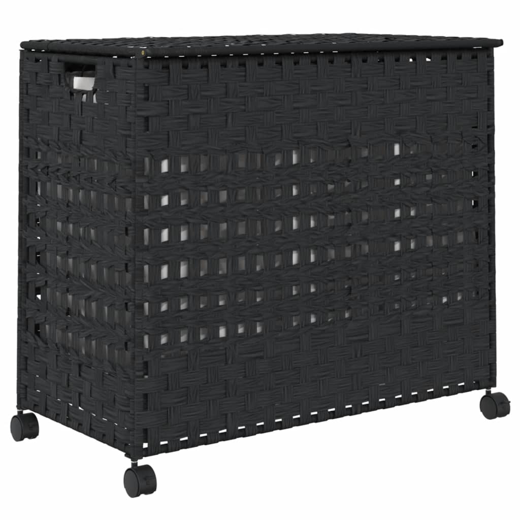 vidaXL Coș de rufe cu roți, negru, 66x35x60 cm, ratan vidaXL Coș de rufe cu roți, negru, 66x35x60 cm, ratan