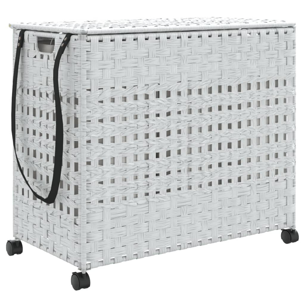 vidaXL Coș de rufe cu roți, alb, 66x35x60 cm, ratan vidaXL Coș de rufe cu roți, alb, 66x35x60 cm, ratan