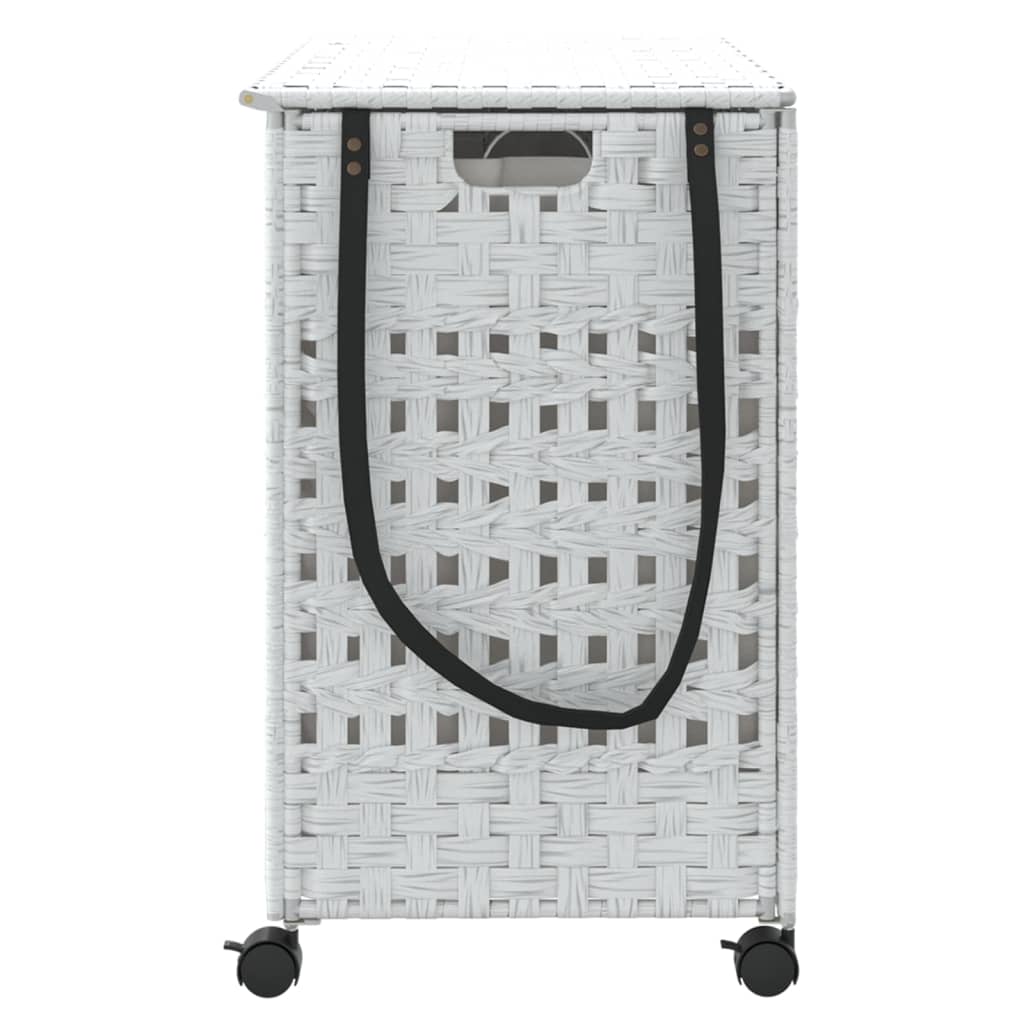 vidaXL Coș de rufe cu roți, alb, 66x35x60 cm, ratan vidaXL Coș de rufe cu roți, alb, 66x35x60 cm, ratan