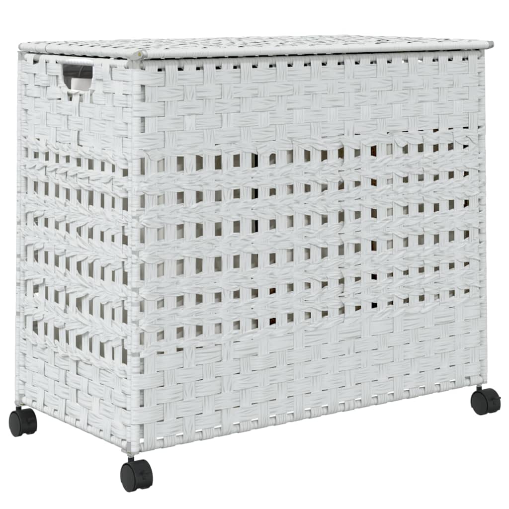 vidaXL Coș de rufe cu roți, alb, 66x35x60 cm, ratan vidaXL Coș de rufe cu roți, alb, 66x35x60 cm, ratan