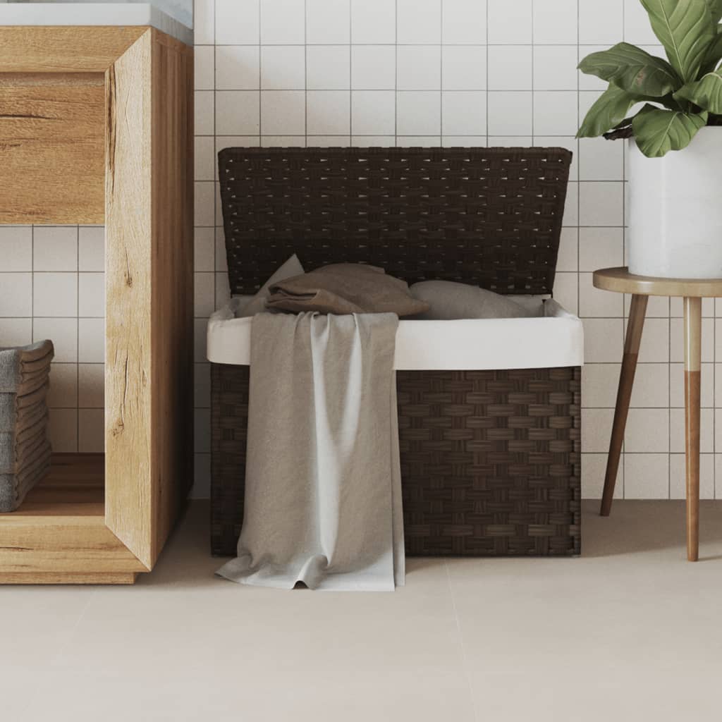 vidaXL Coș de rufe cu capac, maro închis, 55,5x35x34 cm, poliratan vidaXL Coș de rufe cu capac, maro închis, 55,5x35x34 cm, poliratan