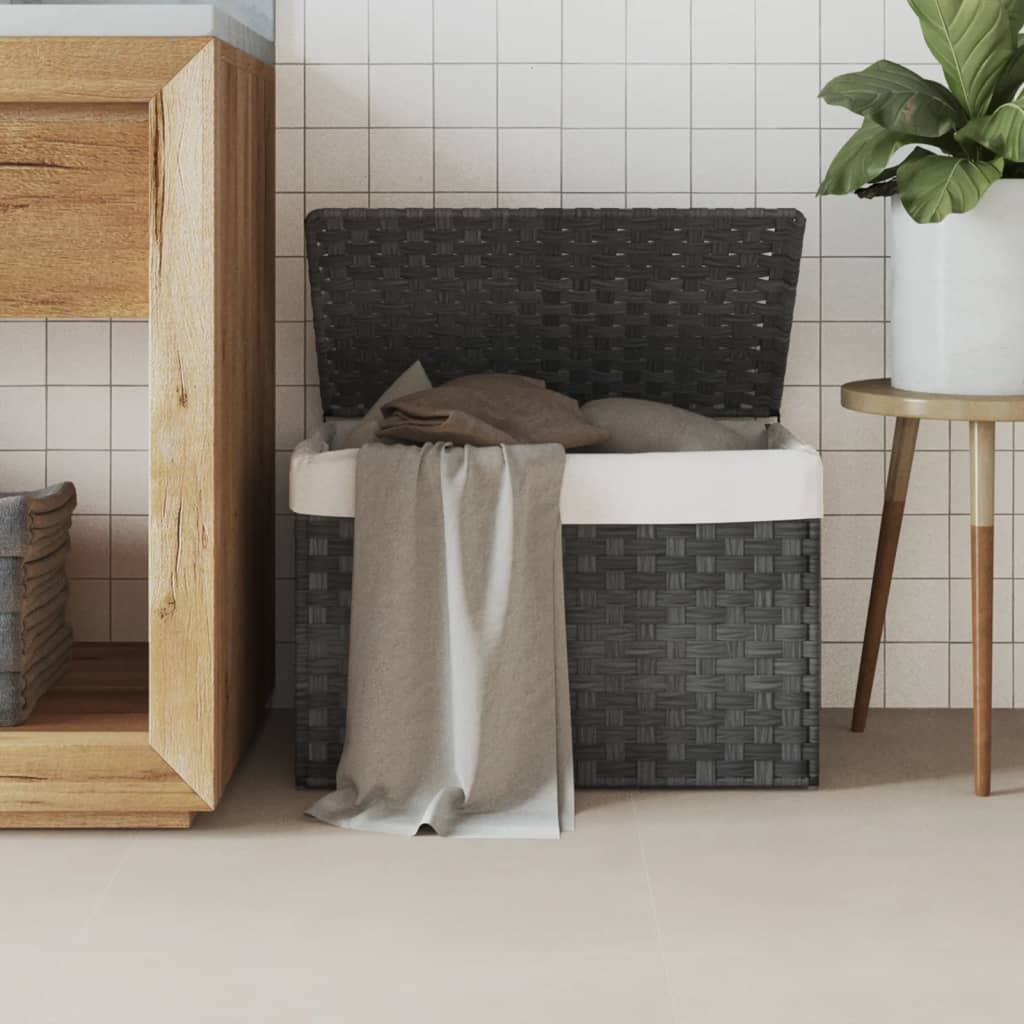 vidaXL Coș de rufe cu capac, gri, 55,5x35x34 cm, poliratan vidaXL Coș de rufe cu capac, gri, 55,5x35x34 cm, poliratan