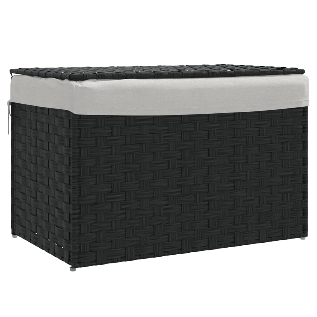 vidaXL Coș de rufe cu capac, negru, 55,5x35x34 cm, poliratan vidaXL Coș de rufe cu capac, negru, 55,5x35x34 cm, poliratan