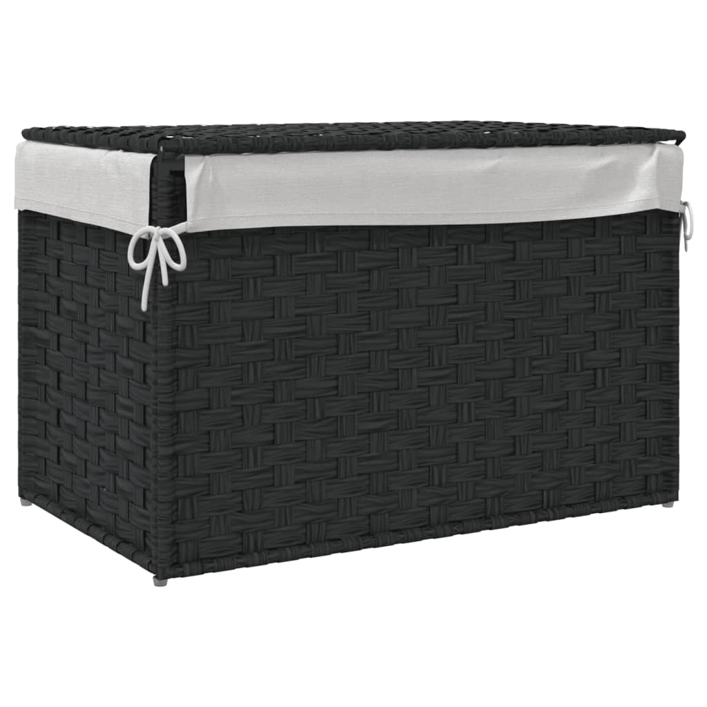 vidaXL Coș de rufe cu capac, negru, 55,5x35x34 cm, poliratan vidaXL Coș de rufe cu capac, negru, 55,5x35x34 cm, poliratan
