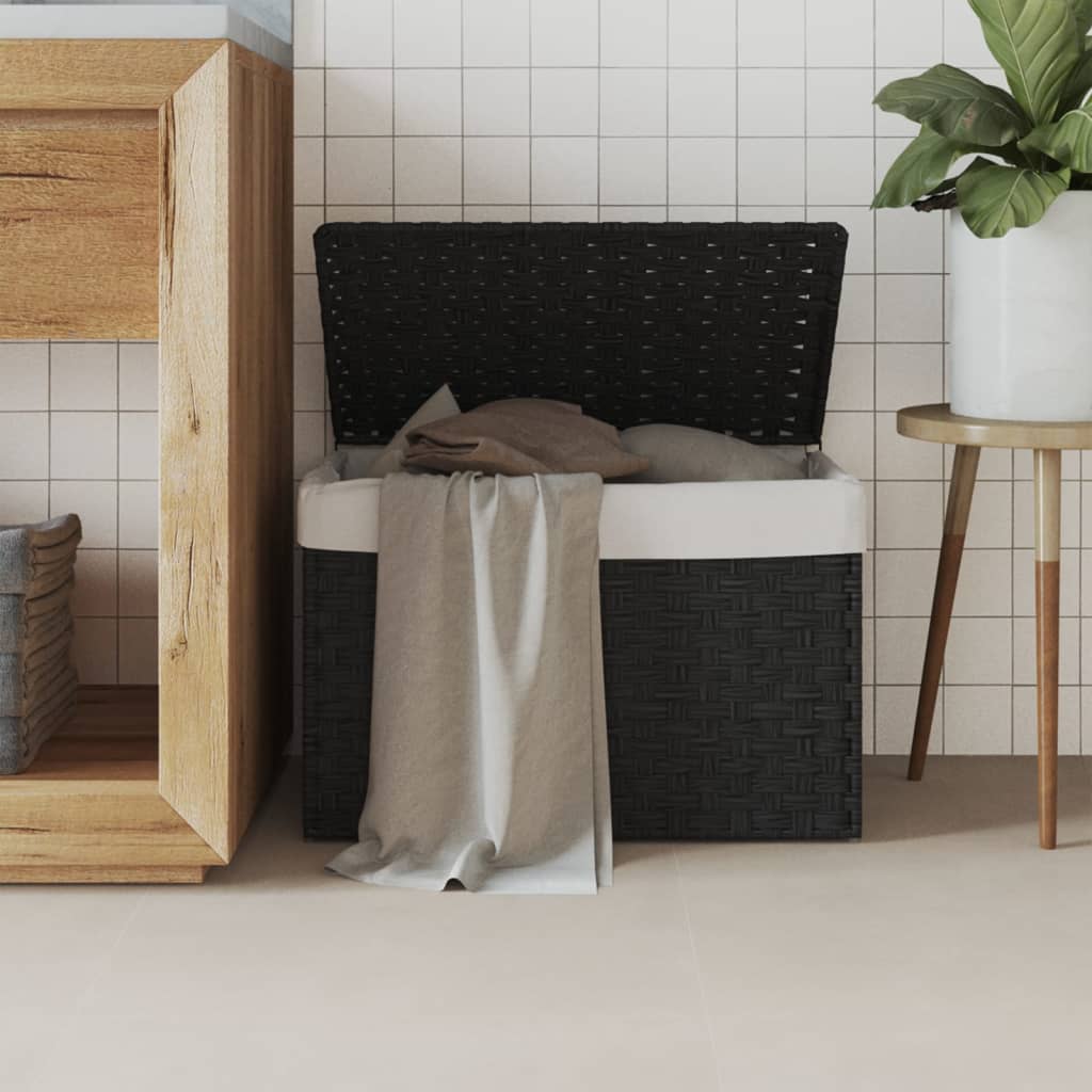 vidaXL Coș de rufe cu capac, negru, 55,5x35x34 cm, poliratan vidaXL Coș de rufe cu capac, negru, 55,5x35x34 cm, poliratan