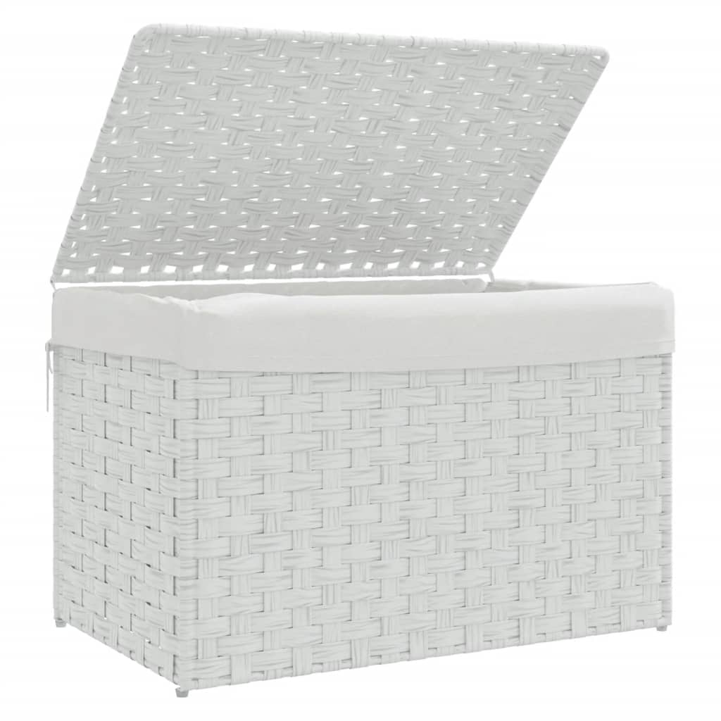 vidaXL Coș de rufe cu capac, alb, 55,5x35x34 cm, poliratan vidaXL Coș de rufe cu capac, alb, 55,5x35x34 cm, poliratan
