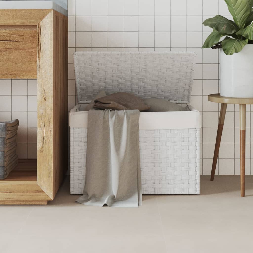 vidaXL Coș de rufe cu capac, alb, 55,5x35x34 cm, poliratan vidaXL Coș de rufe cu capac, alb, 55,5x35x34 cm, poliratan