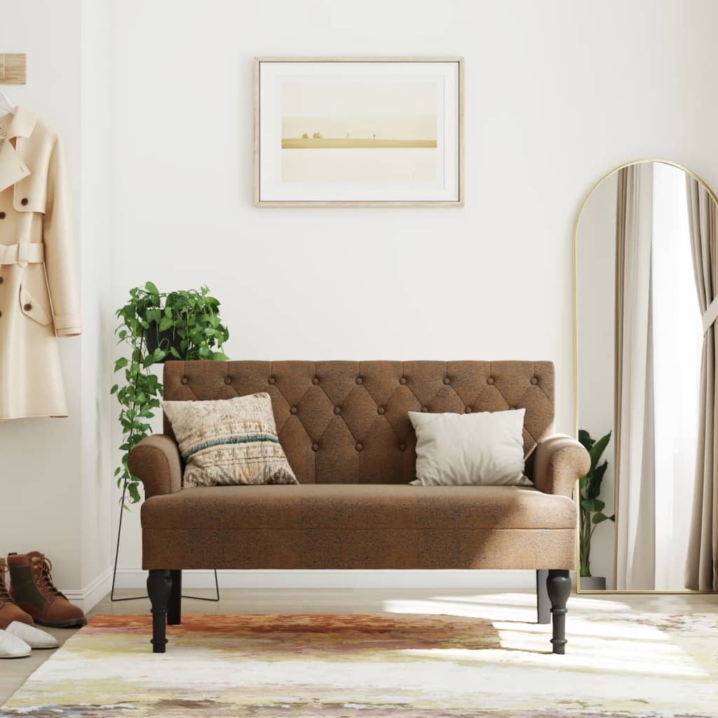 vidaXL Banchetă cu spătar maro 120x62x75,5 cm piele întoarsă ecologică vidaXL Banchetă cu spătar maro 120x62x75,5 cm piele întoarsă ecologică