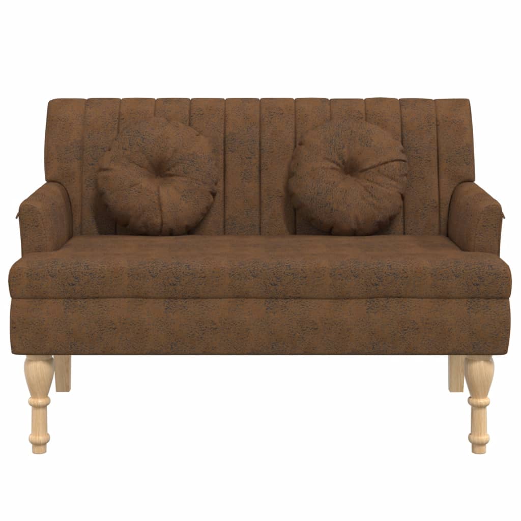 vidaXL Banchetă spătar maro 113x64,5x75,5 cm, piele întoarsă ecologică vidaXL Banchetă spătar maro 113x64,5x75,5 cm, piele întoarsă ecologică