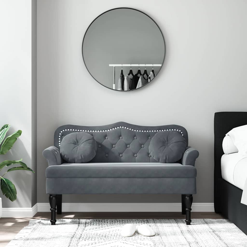 vidaXL Banchetă cu perne, gri închis, 120,5x65x75 cm, catifea vidaXL Banchetă cu perne, gri închis, 120,5x65x75 cm, catifea