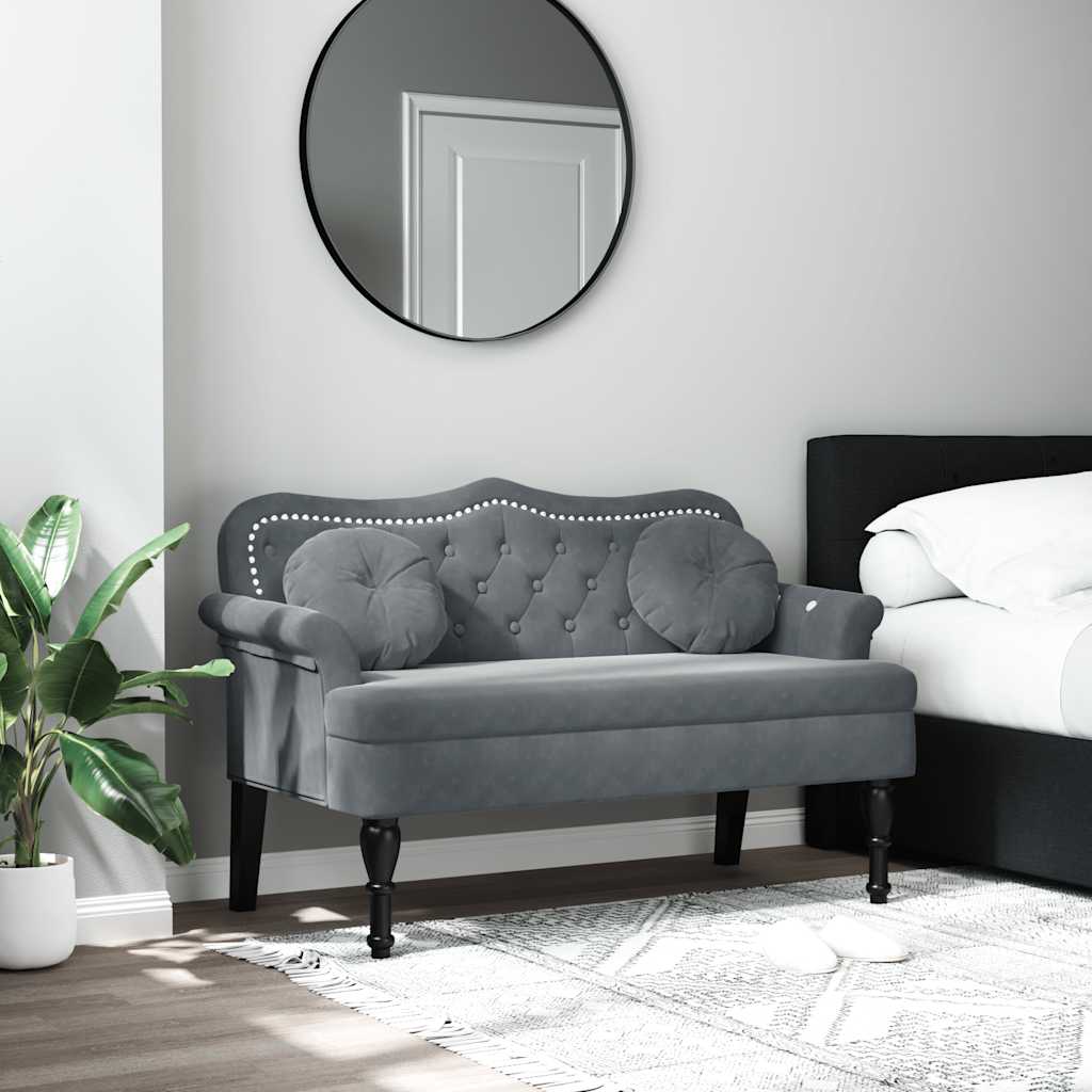vidaXL Banchetă cu perne, gri închis, 120,5x65x75 cm, catifea vidaXL Banchetă cu perne, gri închis, 120,5x65x75 cm, catifea