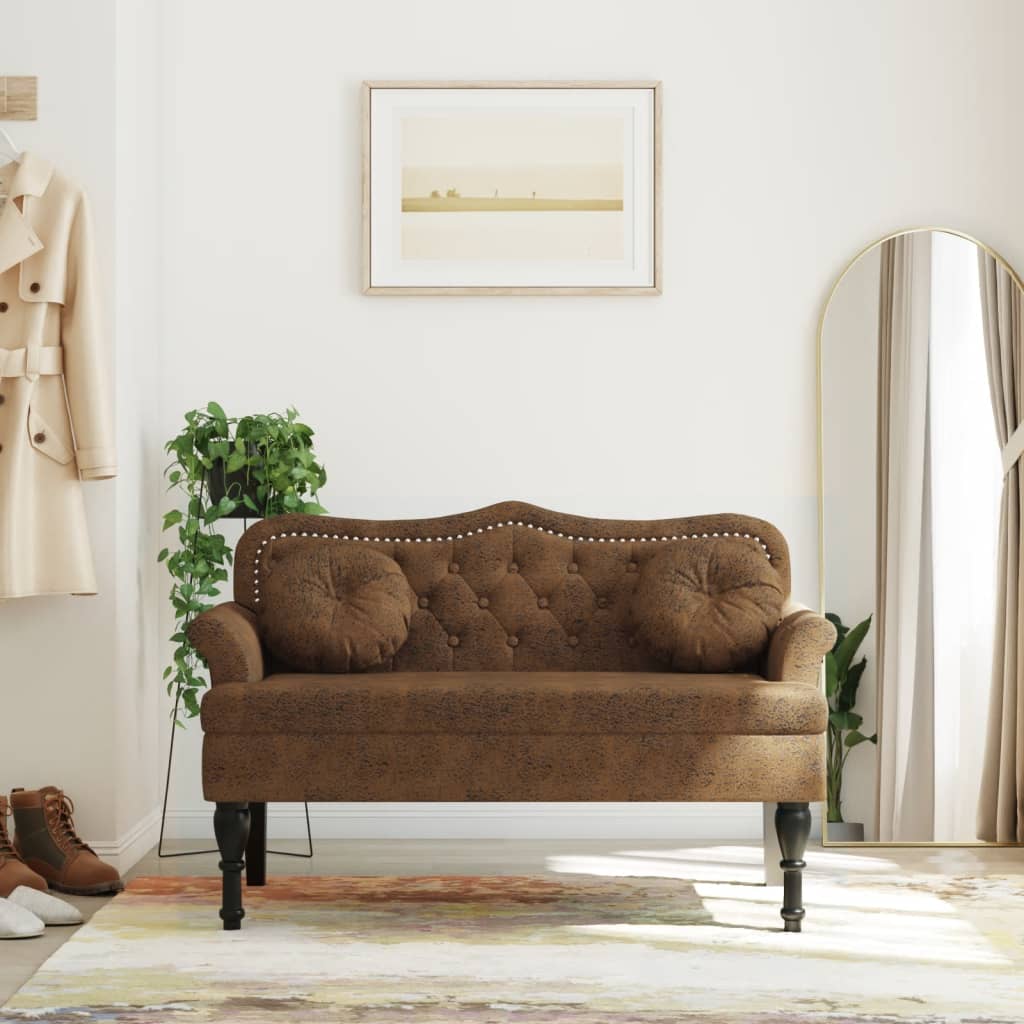 vidaXL Banchetă cu perne, maro, 120,5x65x75 cm, piele întoarsă eco vidaXL Banchetă cu perne, maro, 120,5x65x75 cm, piele întoarsă eco