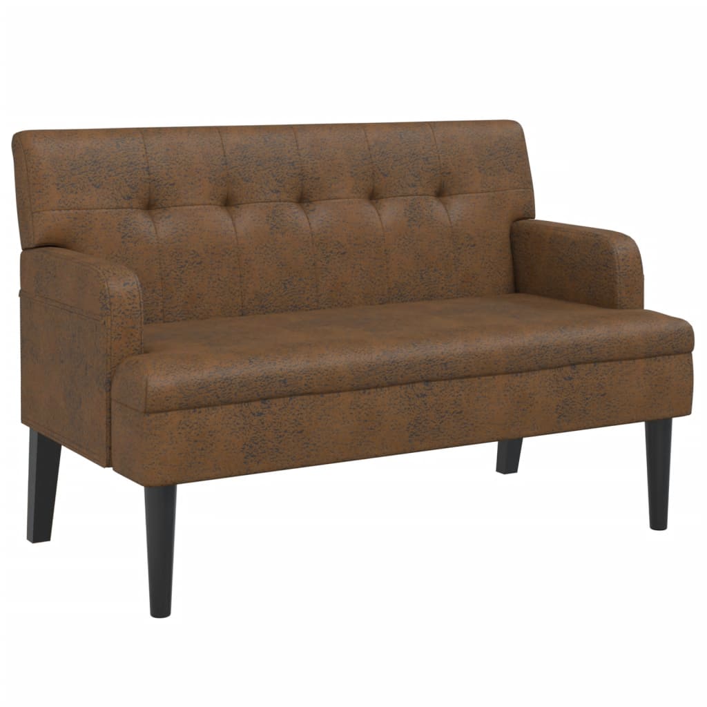 vidaXL Banchetă cu spătar maro 112x65,5x75 cm piele întoarsă ecologică vidaXL Banchetă cu spătar maro 112x65,5x75 cm piele întoarsă ecologică