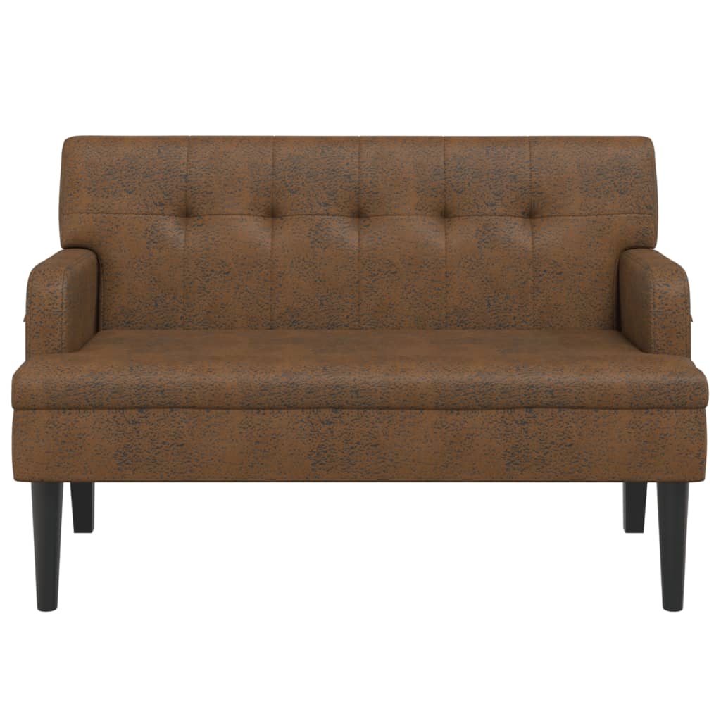vidaXL Banchetă cu spătar maro 112x65,5x75 cm piele întoarsă ecologică vidaXL Banchetă cu spătar maro 112x65,5x75 cm piele întoarsă ecologică