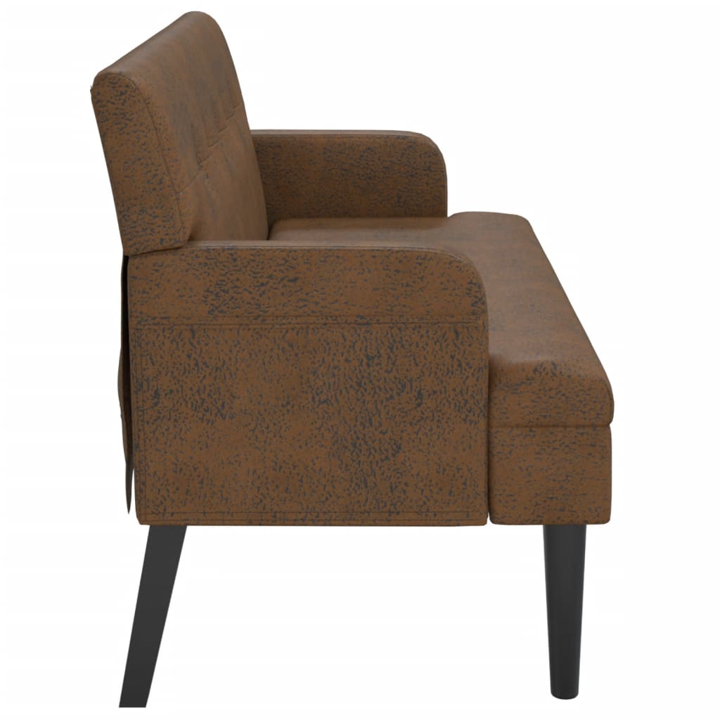 vidaXL Banchetă cu spătar maro 112x65,5x75 cm piele întoarsă ecologică vidaXL Banchetă cu spătar maro 112x65,5x75 cm piele întoarsă ecologică