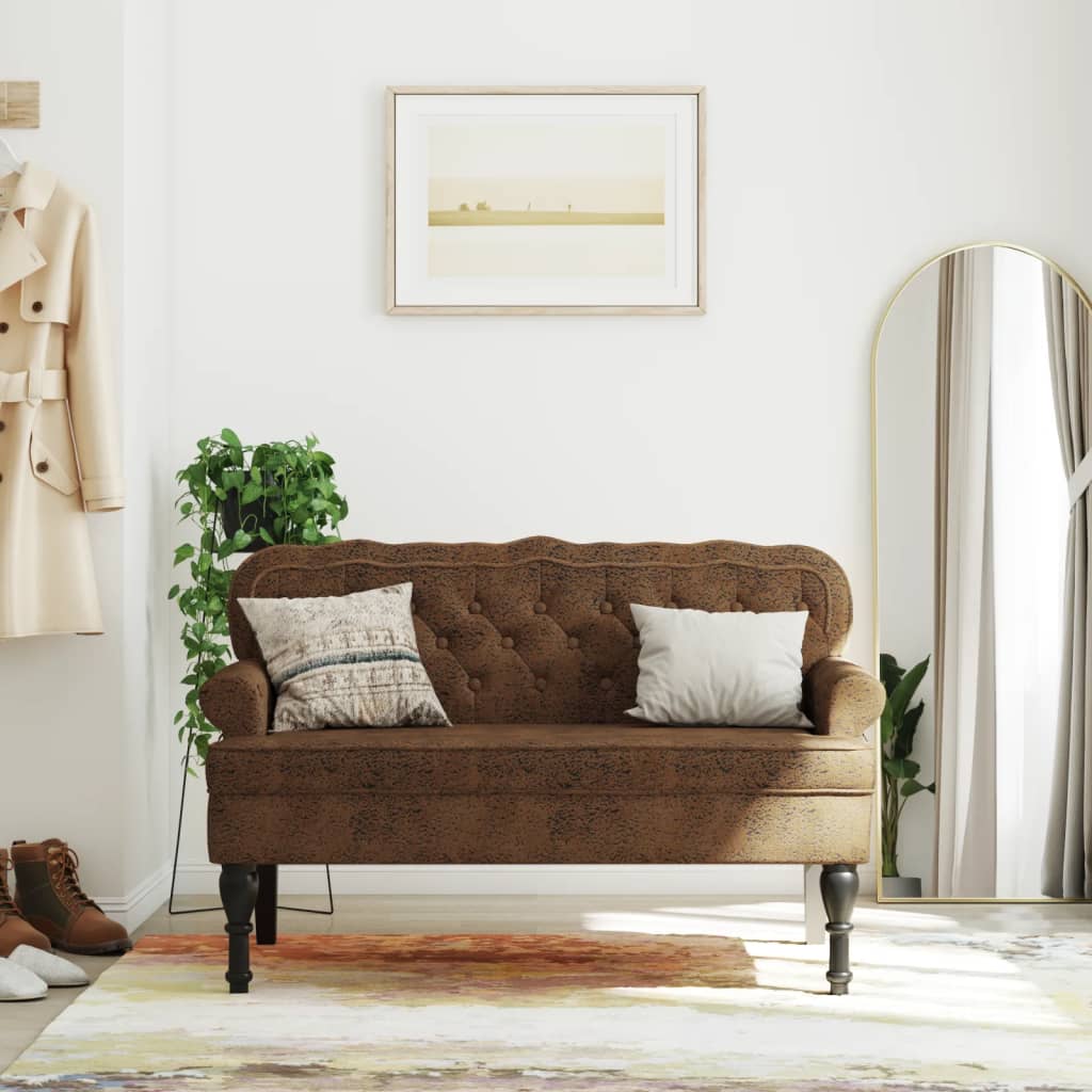 vidaXL Banchetă cu spătar maro 119,5x64,5x75 cm piele întoarsă eco. vidaXL Banchetă cu spătar maro 119,5x64,5x75 cm piele întoarsă eco.