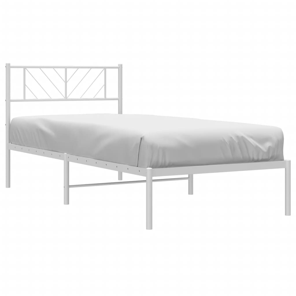 vidaXL Cadru de pat din metal cu tăblie, alb, 107x203 cm