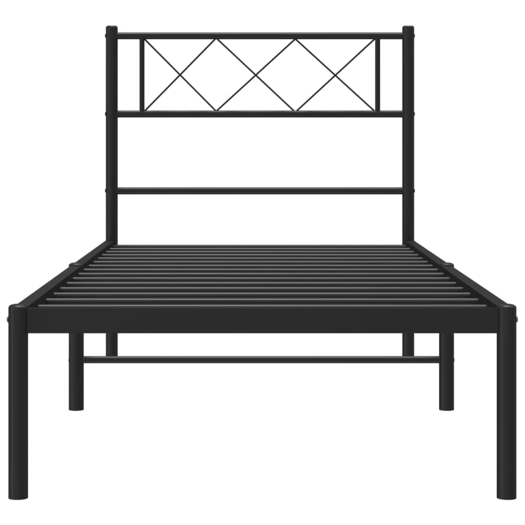 vidaXL Cadru de pat din metal cu tăblie, negru, 107x203 cm