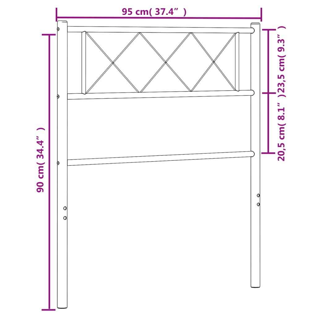 vidaXL Tăblie de pat metalică, negru, 90 cm