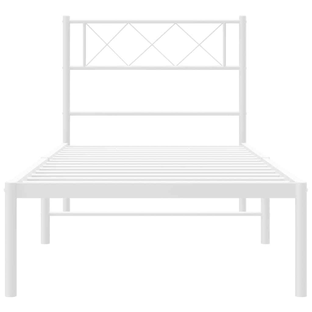 vidaXL Cadru de pat din metal cu tăblie, alb, 107x203 cm