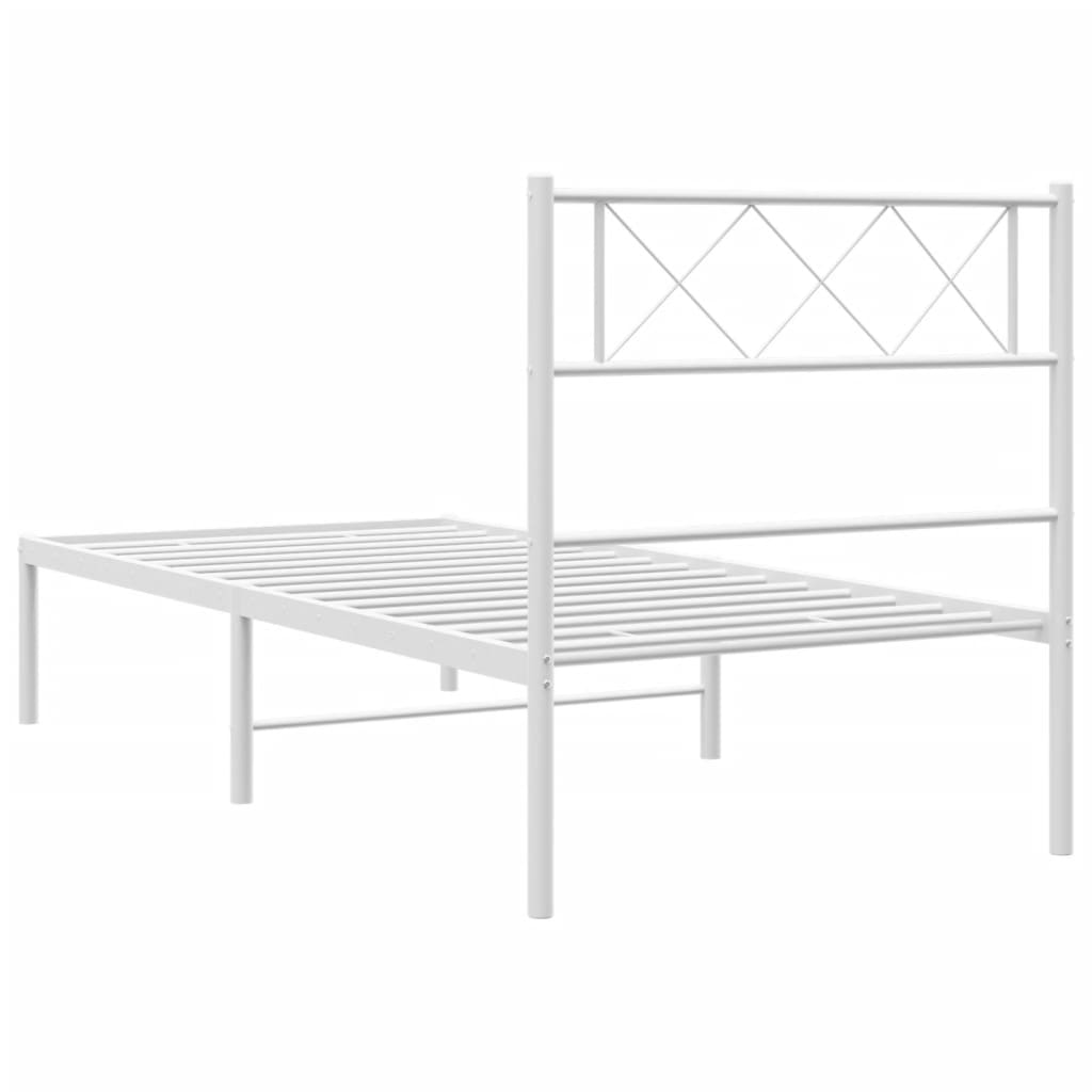 vidaXL Cadru de pat din metal cu tăblie, alb, 107x203 cm