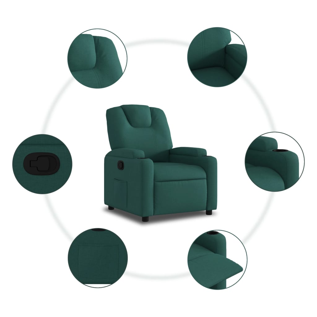 vidaXL Fotoliu rabatabil, verde închis, material textil vidaXL Fotoliu rabatabil, verde închis, material textil