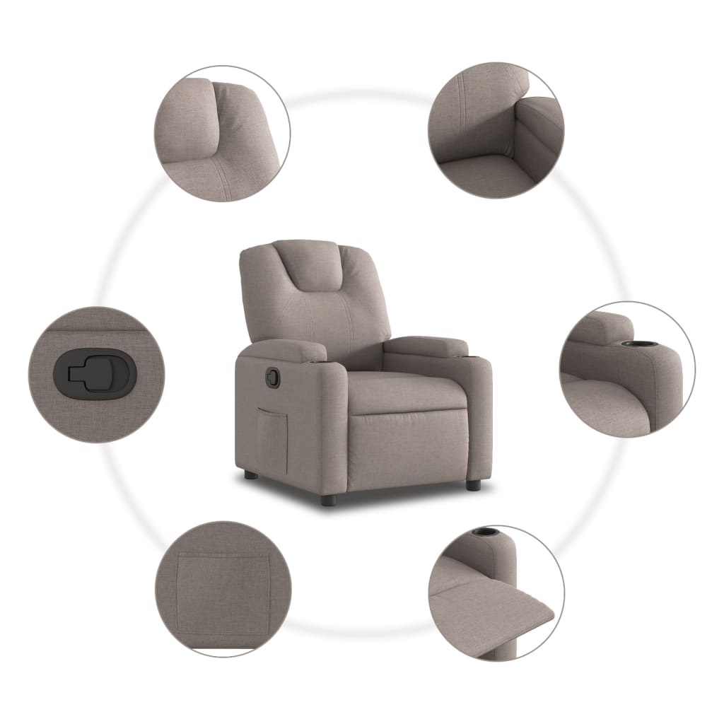 vidaXL Fotoliu rabatabil, gri taupe, material textil