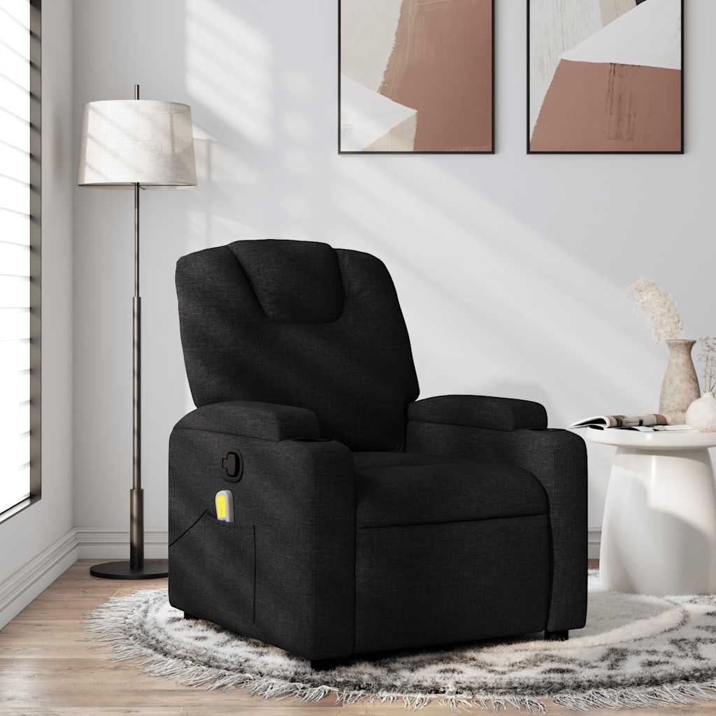 vidaXL Fotoliu de masaj rabatabil, negru, material textil vidaXL Fotoliu de masaj rabatabil, negru, material textil