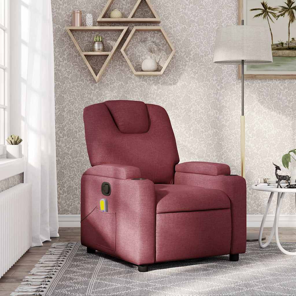 vidaXL Fotoliu de masaj rabatabil, roșu vin, material textil vidaXL Fotoliu de masaj rabatabil, roșu vin, material textil