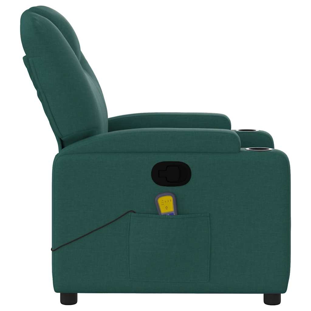 vidaXL Fotoliu de masaj rabatabil, verde închis, material textil vidaXL Fotoliu de masaj rabatabil, verde închis, material textil