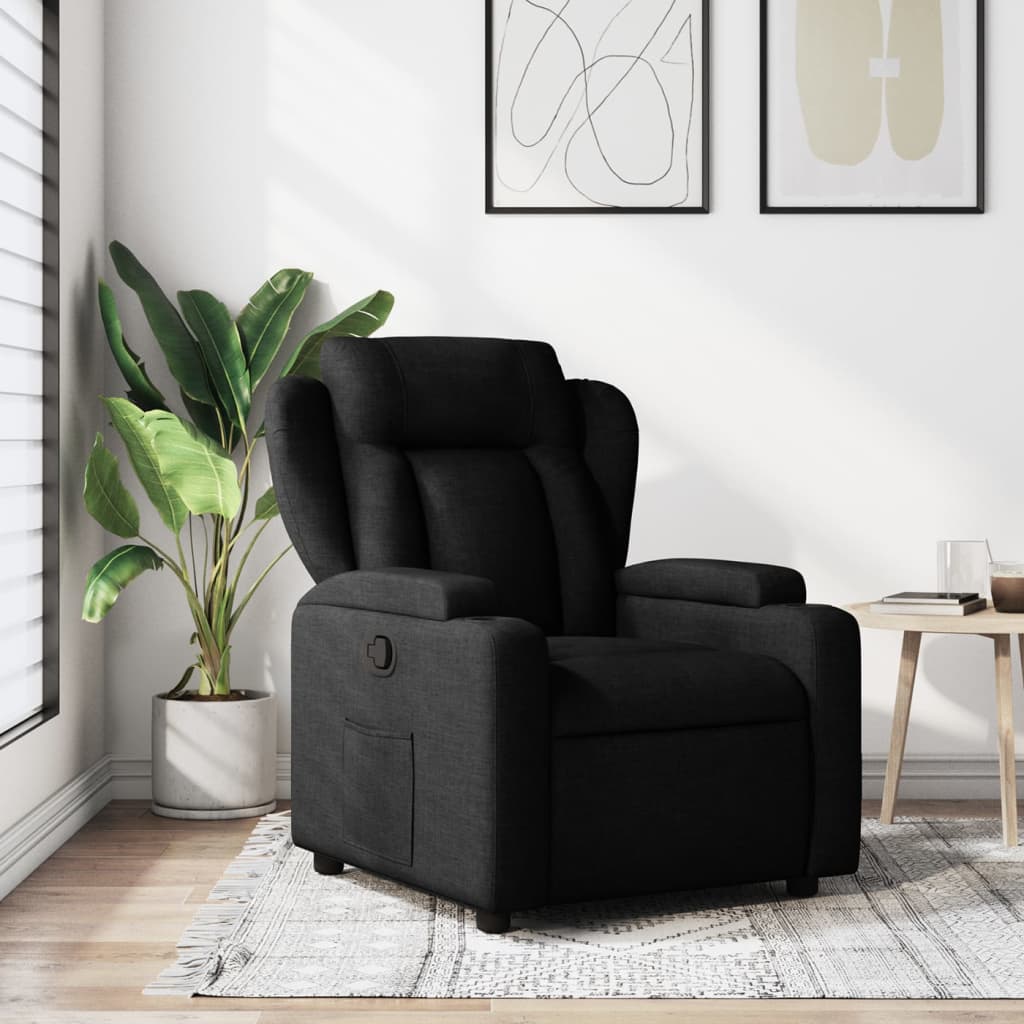 vidaXL Fotoliu rabatabil, negru, material textil vidaXL Fotoliu rabatabil, negru, material textil