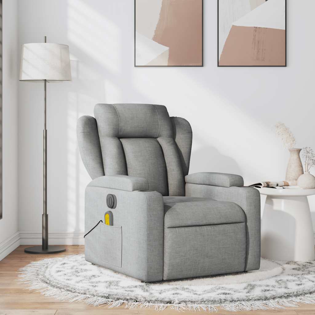 vidaXL Fotoliu de masaj rabatabil, gri deschis, textil vidaXL Fotoliu de masaj rabatabil, gri deschis, textil