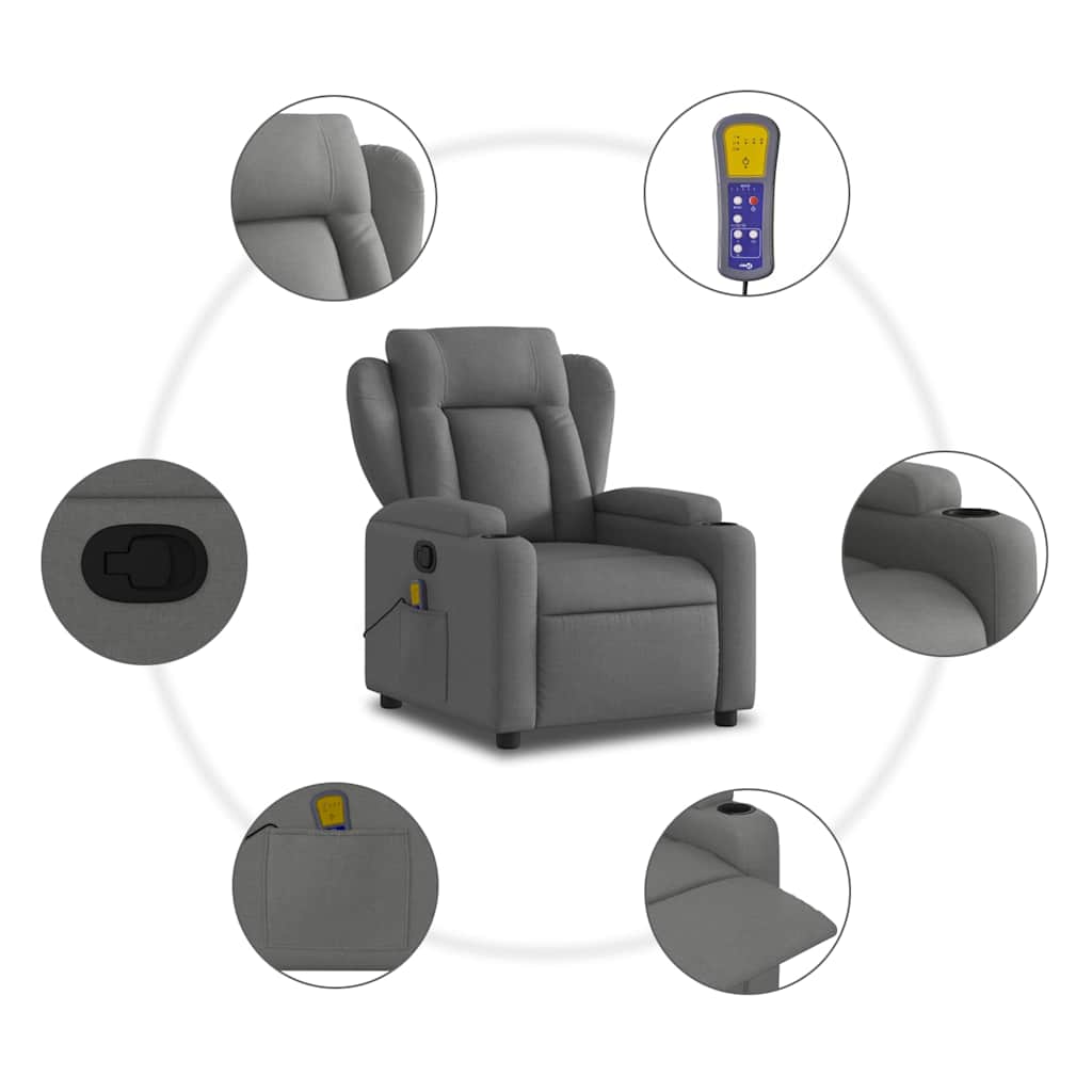 vidaXL Fotoliu de masaj rabatabil, gri închis, material textil vidaXL Fotoliu de masaj rabatabil, gri închis, material textil