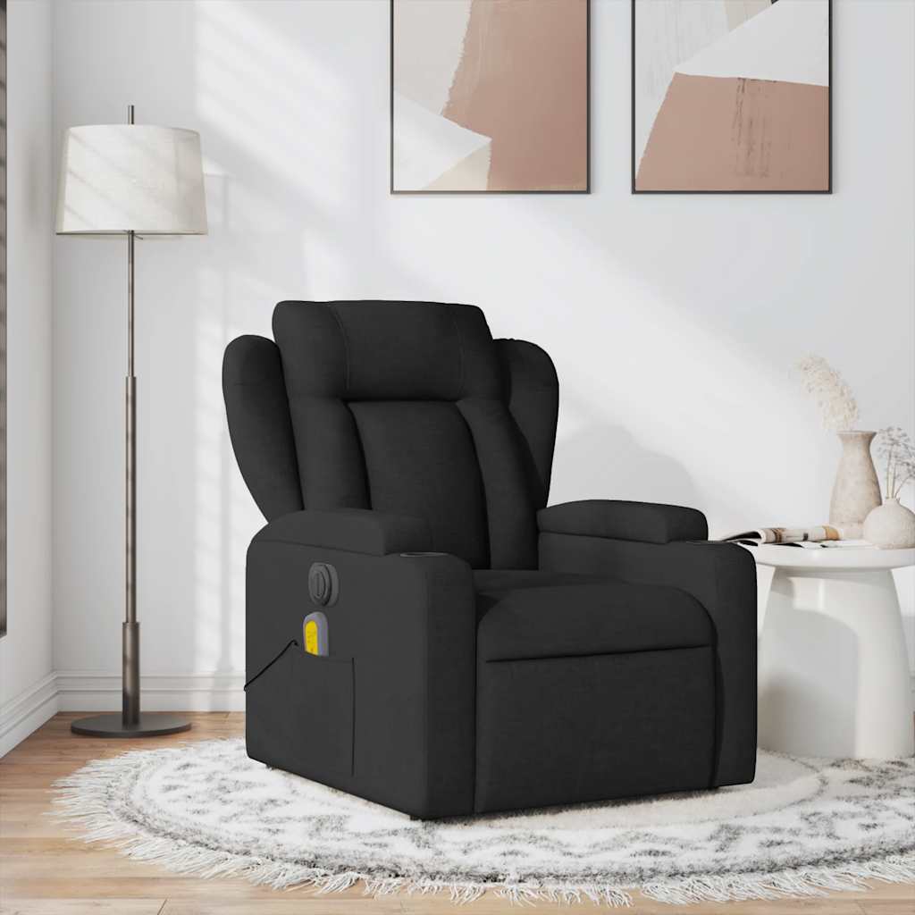 vidaXL Fotoliu de masaj rabatabil, negru, material textil vidaXL Fotoliu de masaj rabatabil, negru, material textil
