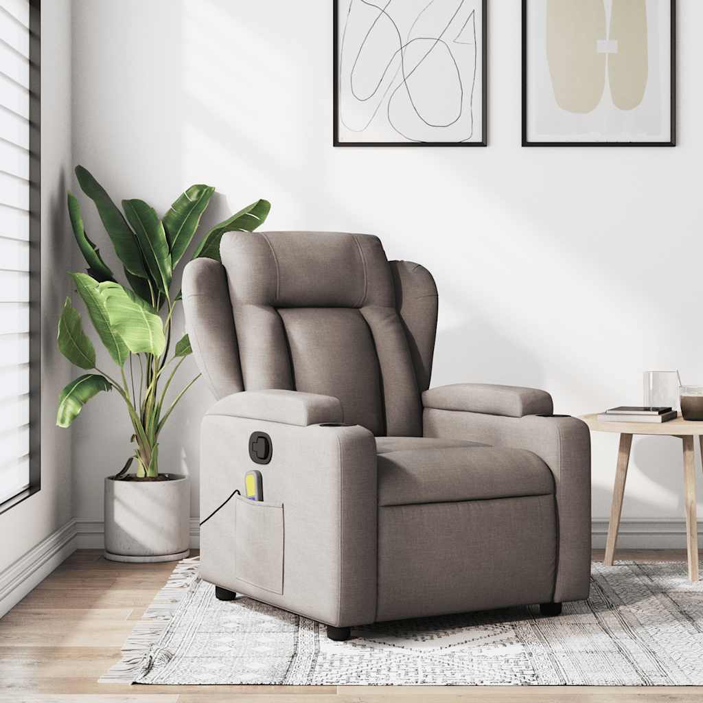 vidaXL Fotoliu de masaj rabatabil, gri taupe, material textil vidaXL Fotoliu de masaj rabatabil, gri taupe, material textil